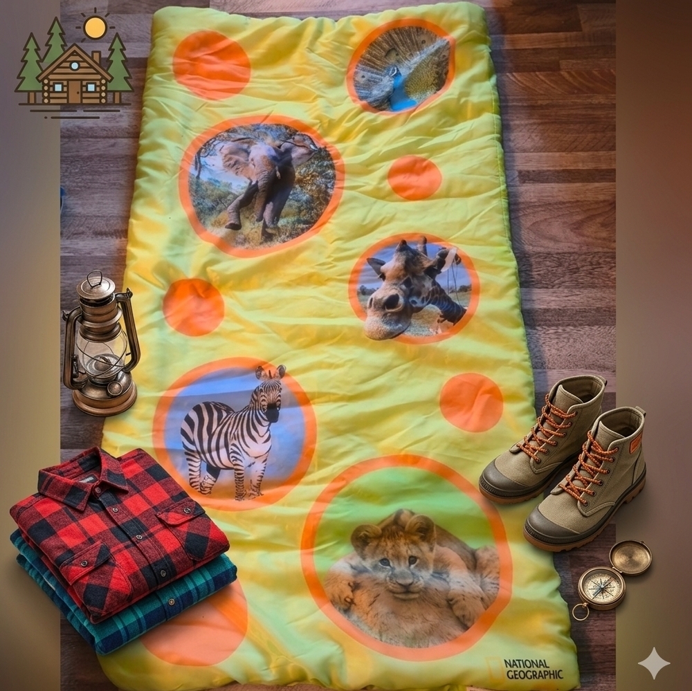 National Geographic Kids 30 in x 54 in Safari Wildlife Sleeping Bag Camp Gear